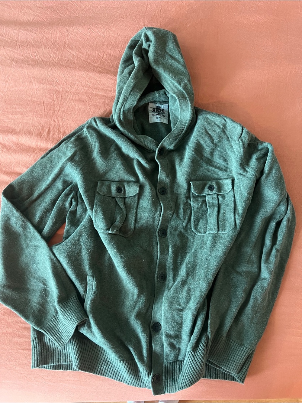 Express Green Hooded Button-Front Cardigan